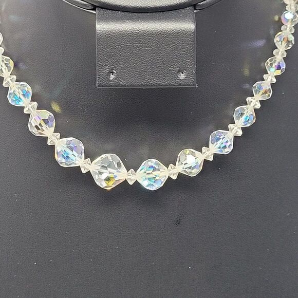 Vintage Graduated AB Crystal Collar Chocker Necklace Aurora Borealis Glam - Picture 2 of 10